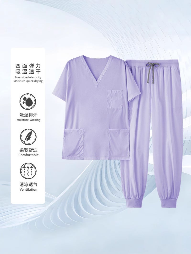 Short-Sleeve Scrub Tops Beauty Salon Workwear Hospital Set Nurse Uniform Quick-Dry Work Uniform Clothing Long Pants - Image 3
